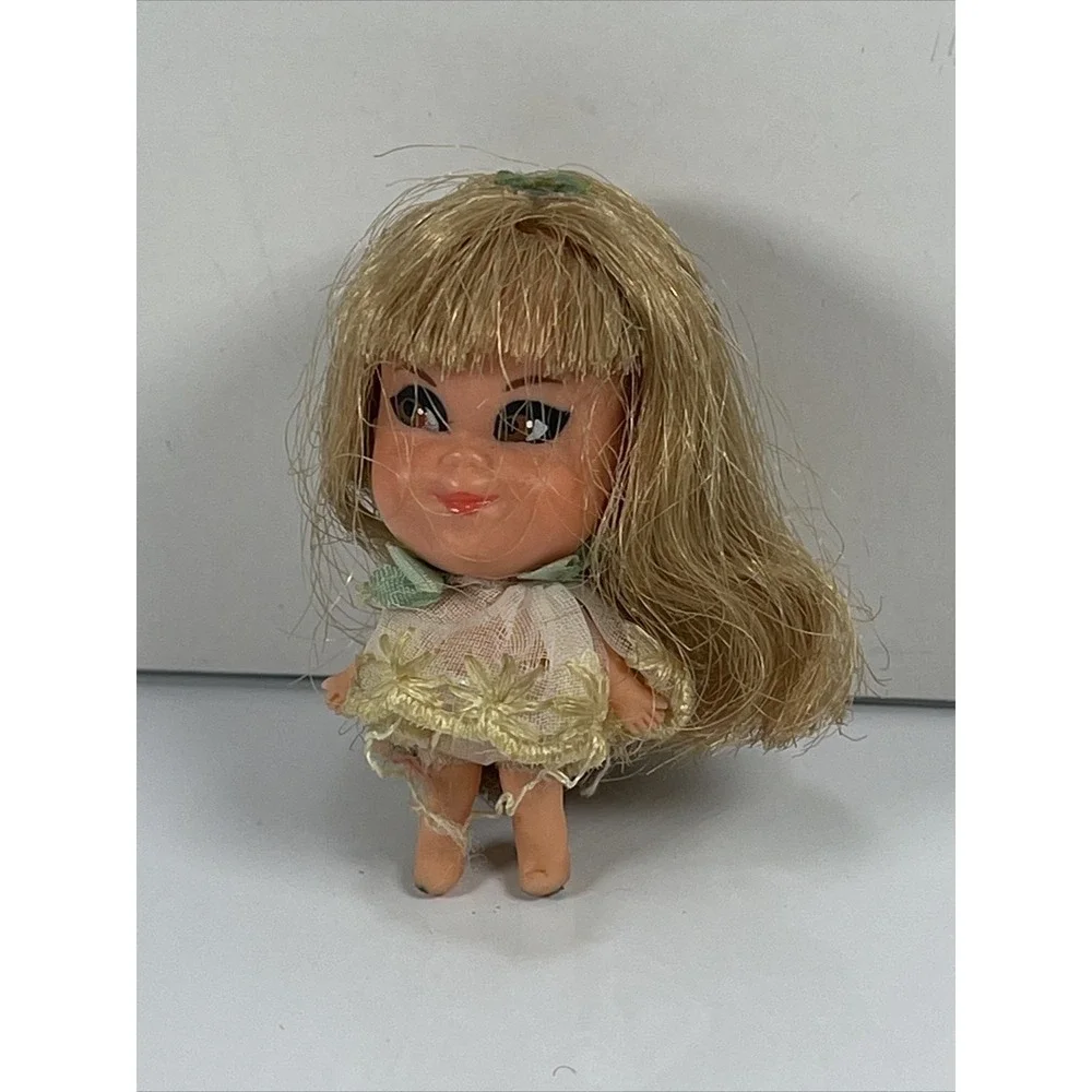 Original Little Kiddle doll yellow hair & sheer flower dress brown eyes Toy Girl